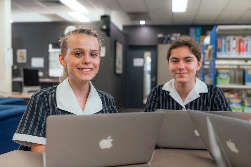 Year 7 students using laptops