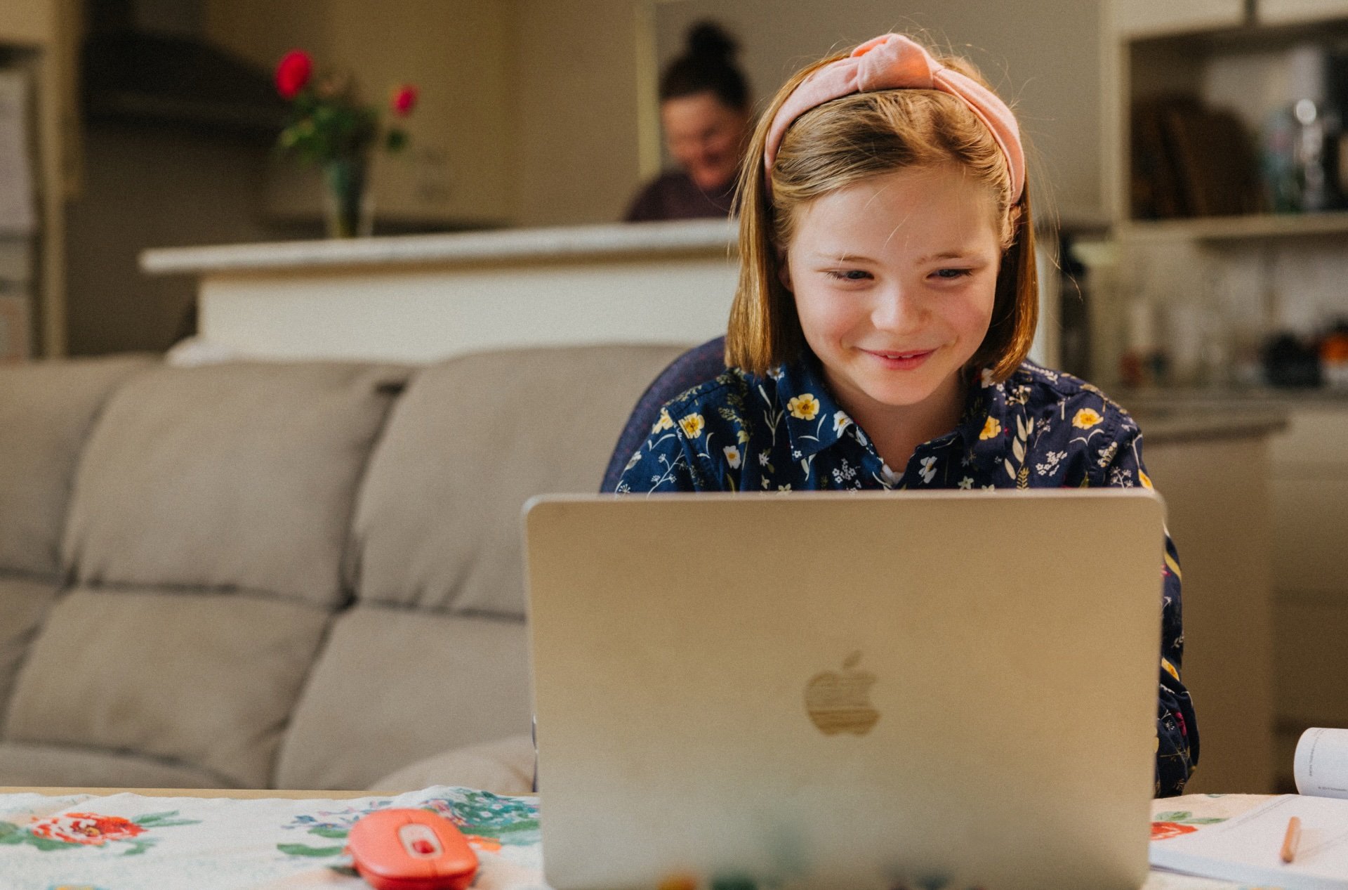 Distance Education student working from home on a laptop